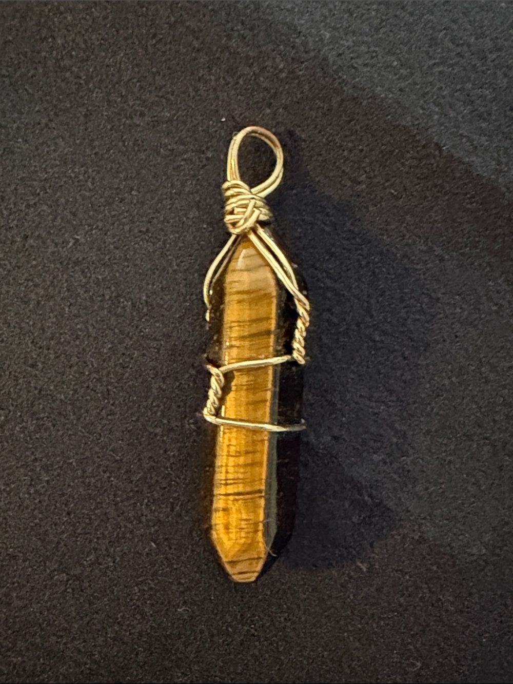 Tiger's Eye Crystal Pendant Necklace in Gold Wire